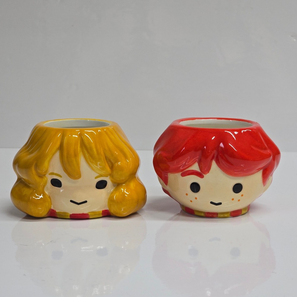 Ron Weasley Hermione Granger Mini Mugs 3.5oz Ceramic Red Tan Wizaarding World